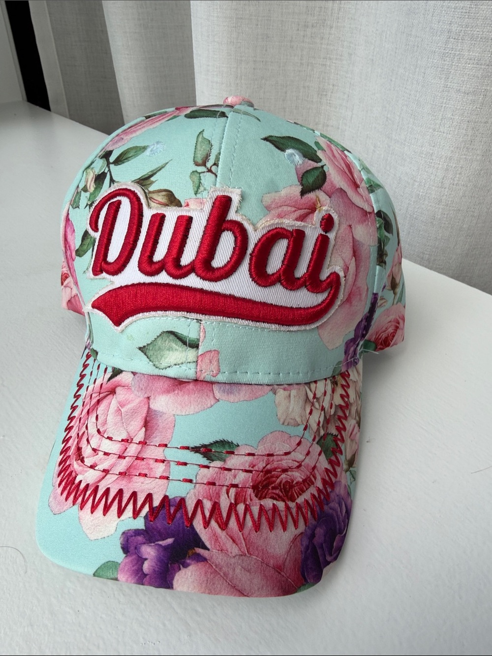 Dubai Floral Baseball Cap in Mint and Pink